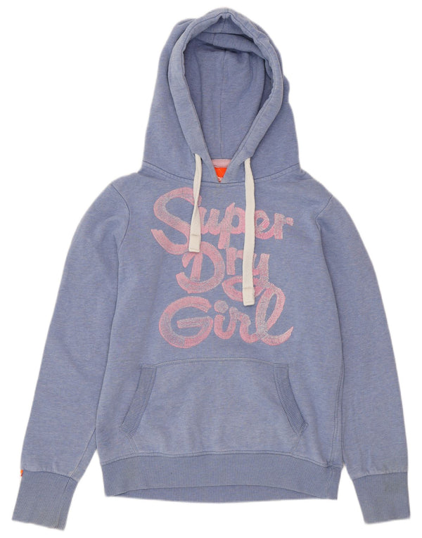 SUPERDRY Womens Graphic Hoodie Jumper UK 14 Medium Blue Flecked Cotton