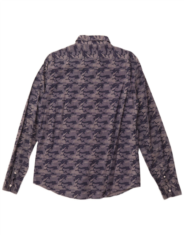 Sun68 Mens Shirt Large Navy Blue Camouflage Cotton