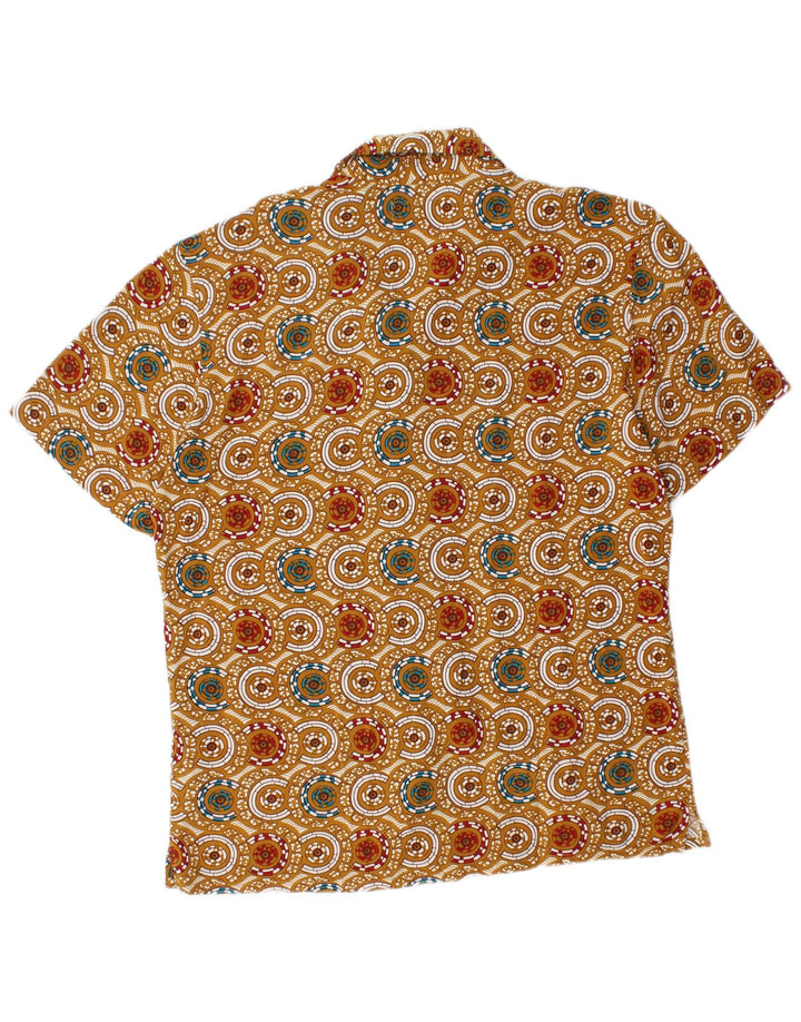 Pull & Bear Mens Short Sleeve Shirt Medium Beige Geometric Viscose