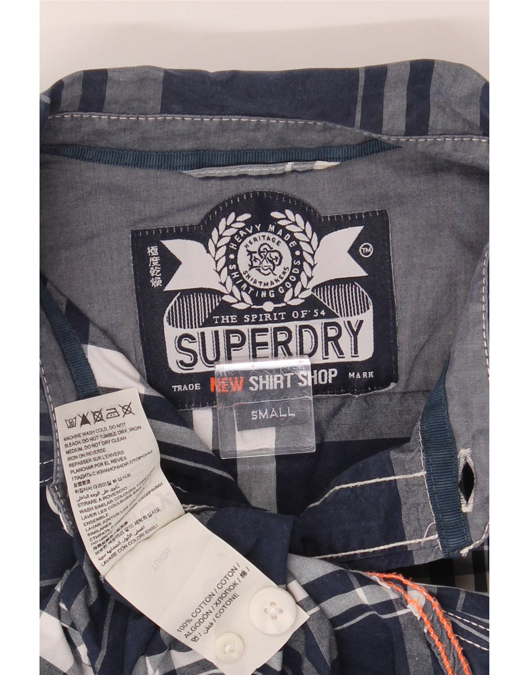 SUPERDRY Mens Shirt Small Navy Blue Check Cotton Vintage Superdry and Second-Hand Superdry from Messina Hembry 