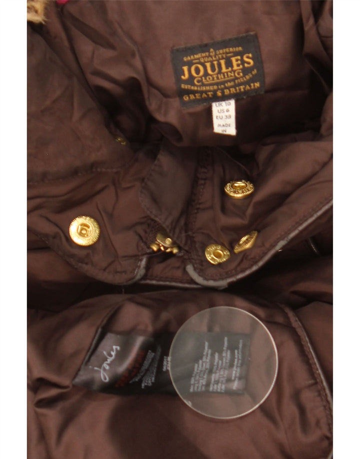 JOULES Womens Hooded Padded Coat UK 10 Small Brown Polyester