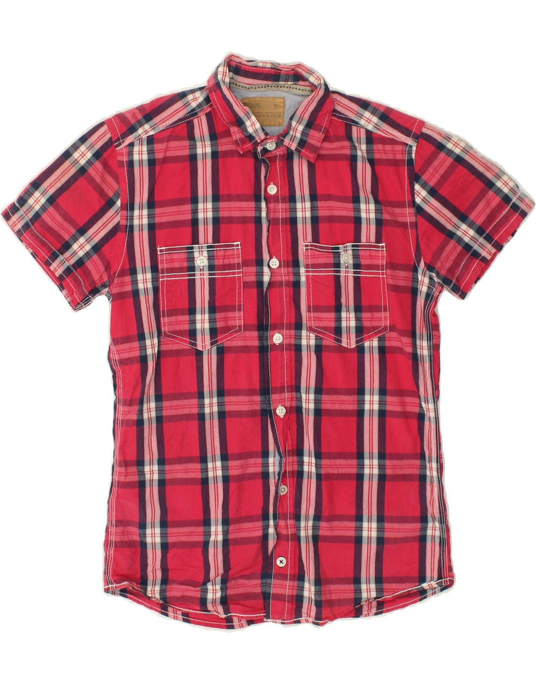 JULES Mens Short Sleeve Shirt Small Red Check Cotton Vintage Jules and Second-Hand Jules from Messina Hembry 