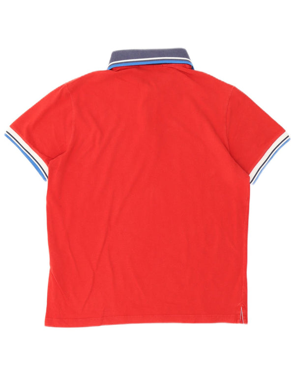 FRED PERRY Mens Polo Shirt Small Red Colourblock Cotton