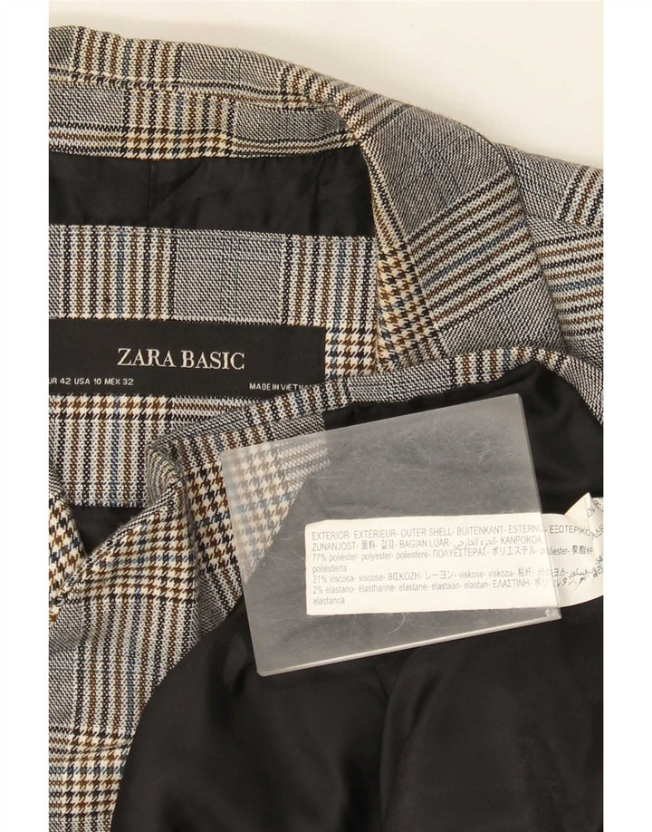 Zara Womens 1 Button Blazer Jacket EU 42 Large Grey Check Polyester