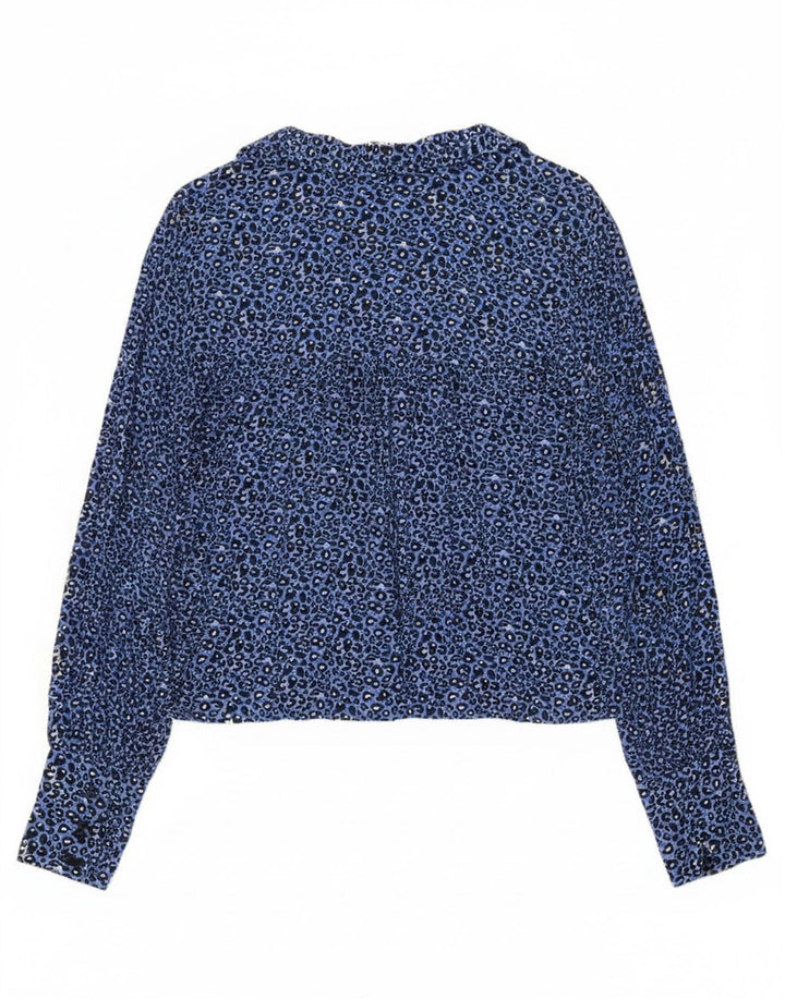 Zara Womens Shirt UK 14 Medium Blue Animal Print