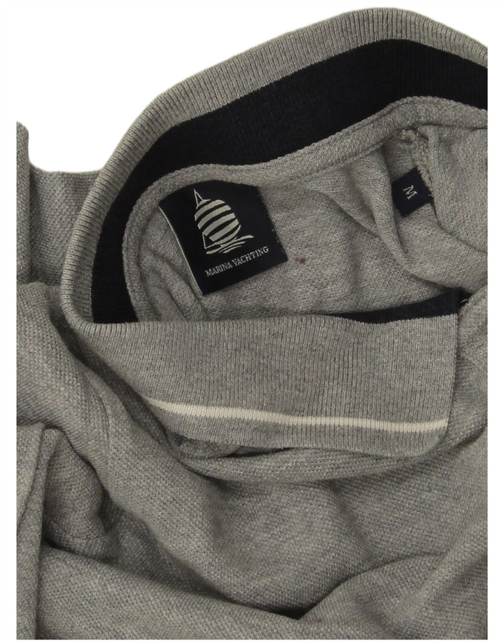 MARINA YACHTING Womens Long Sleeve Polo Shirt UK 14 Medium Grey Flecked