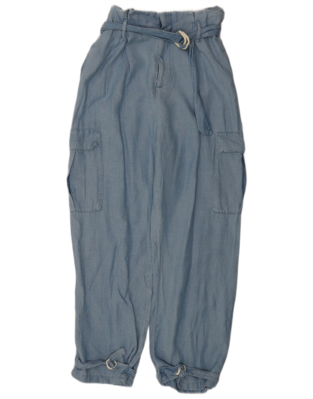 ZARA Womens High Waist Loose Fit Cargo Trousers Small W26 L26 Blue