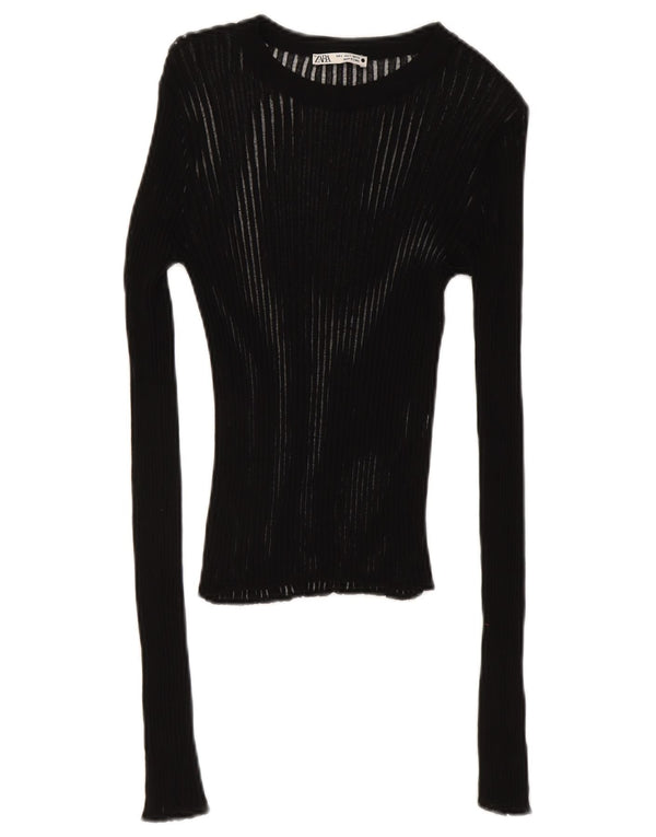 Zara Womens Top Long Sleeve UK 8 Small Black