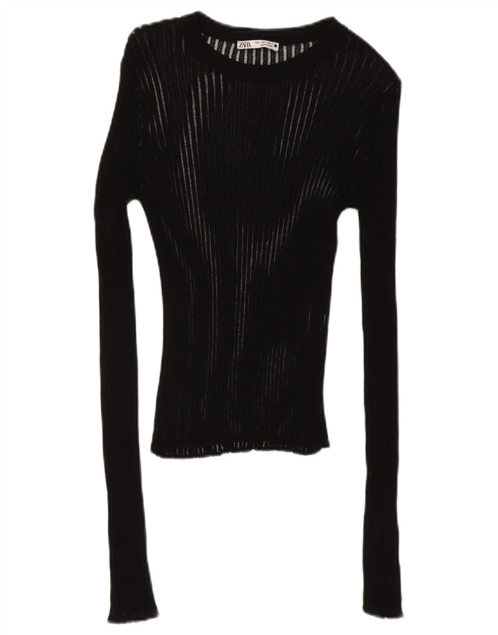Zara Womens Top Long Sleeve UK 8 Small Black