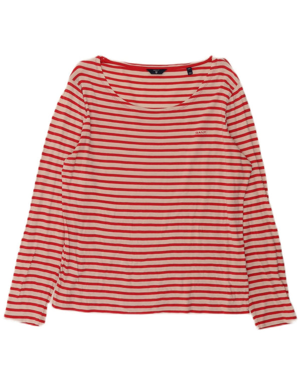 Gant Womens Top Long Sleeve UK 20 2XL Red Striped Cotton