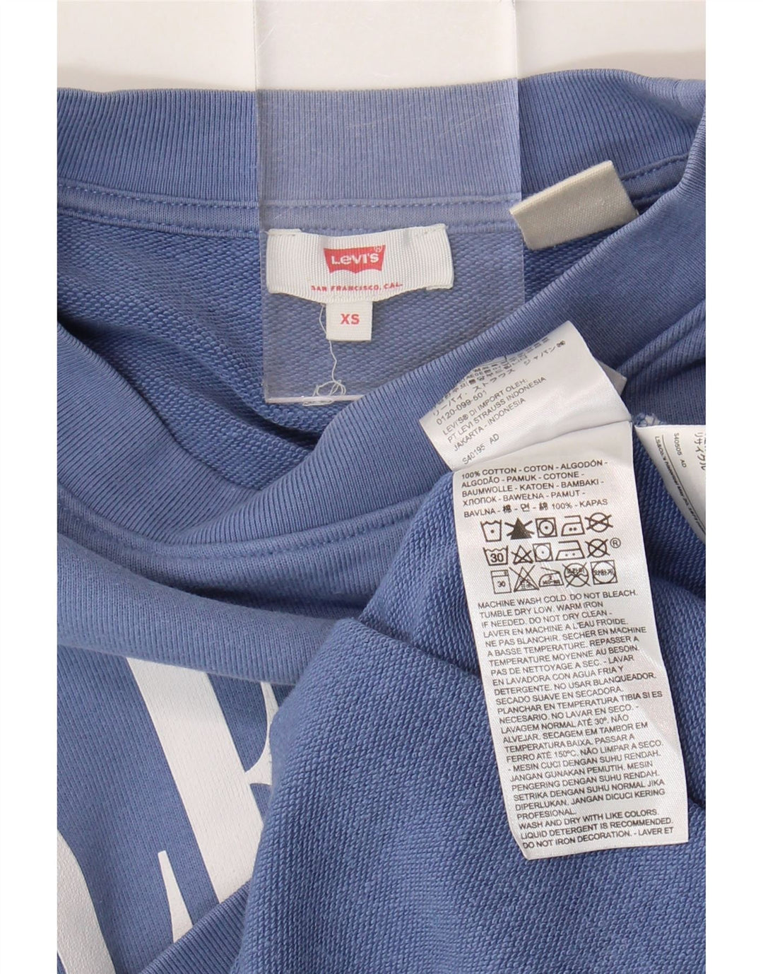 Levi's Womens Oversized Graphic Crop Sweatshirt Jumper UK 6 XS Blue Cotton