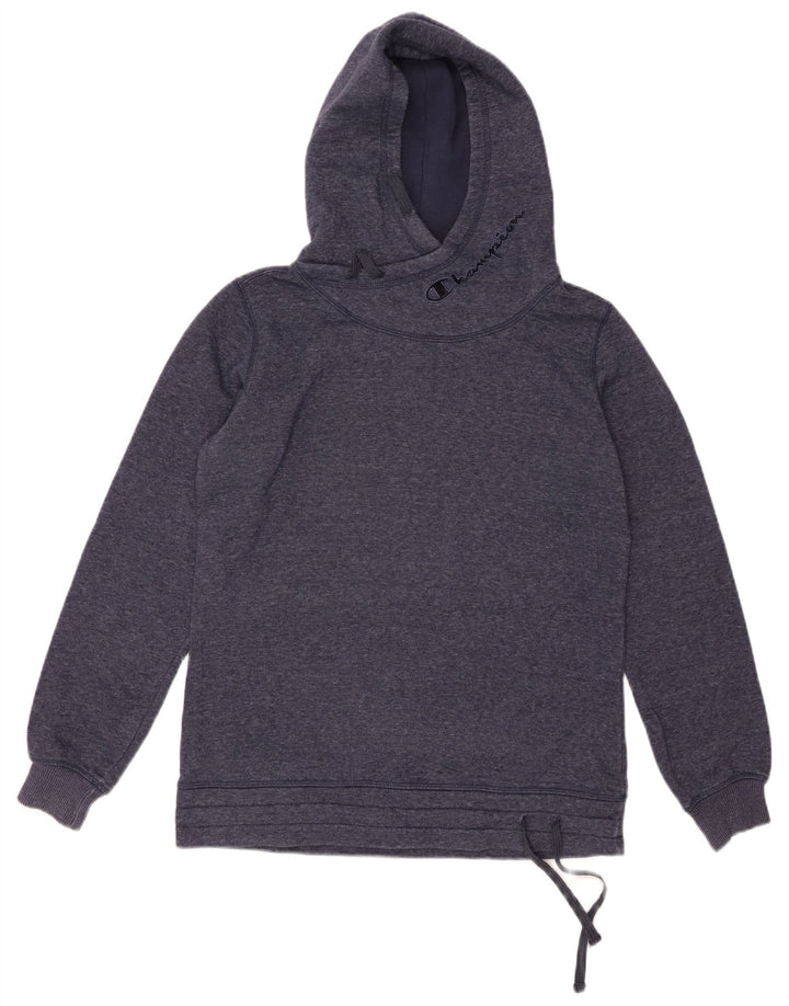 CHAMPION Womens Graphic Hoodie Jumper UK 16 Large Navy Blue