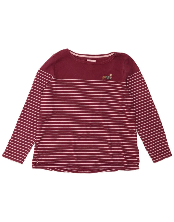 Joules Womens Top Long Sleeve UK 16 Large Burgundy Striped Cotton