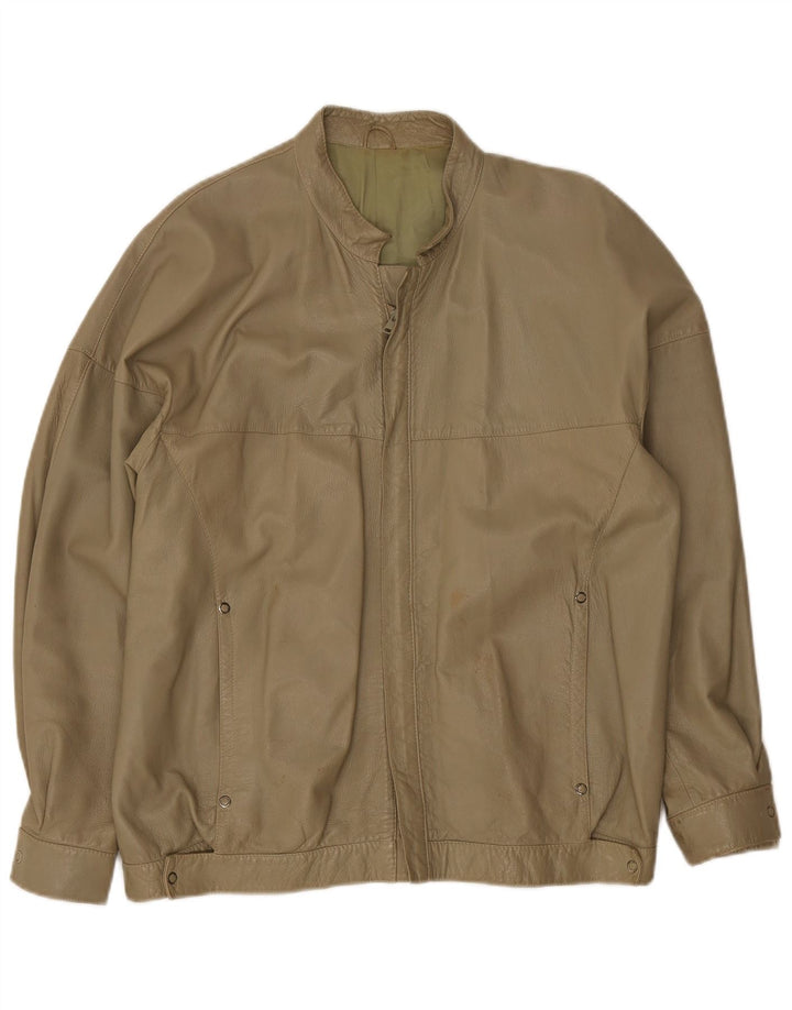 Vintage Mens Leather Jacket UK 38 Medium Khaki