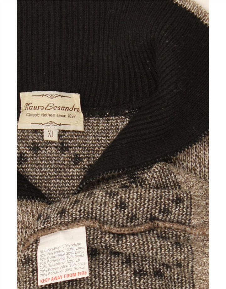 MAURO LESANDRO Mens Zip Neck Jumper Sweater XL Grey Argyle/Diamond Vintage Mauro Lesandro and Second-Hand Mauro Lesandro from Messina Hembry 