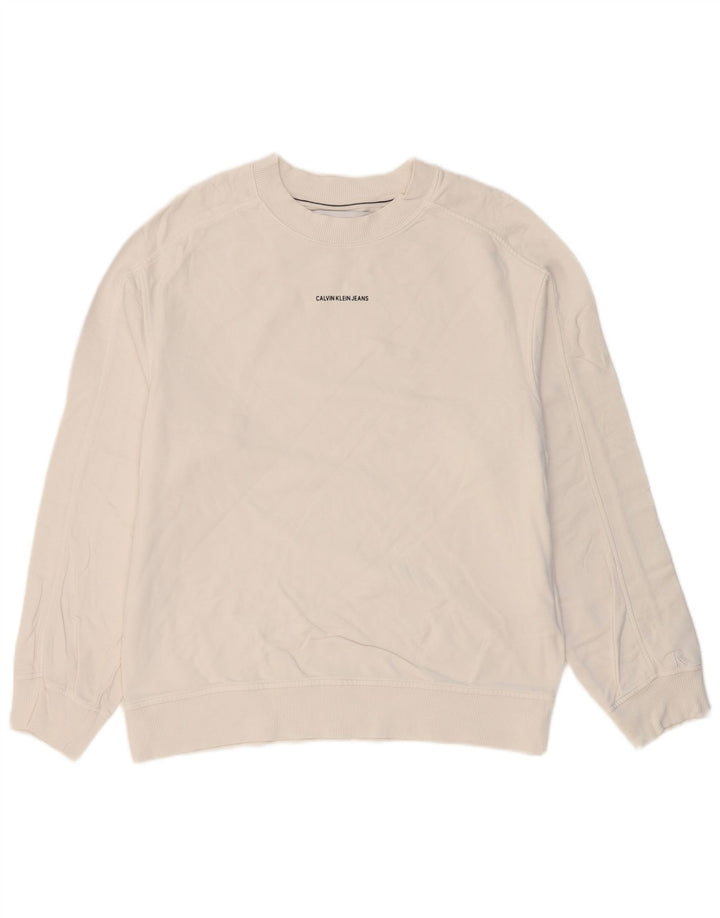 CALVIN KLEIN JEANS Mens Sweatshirt Jumper Medium White Cotton