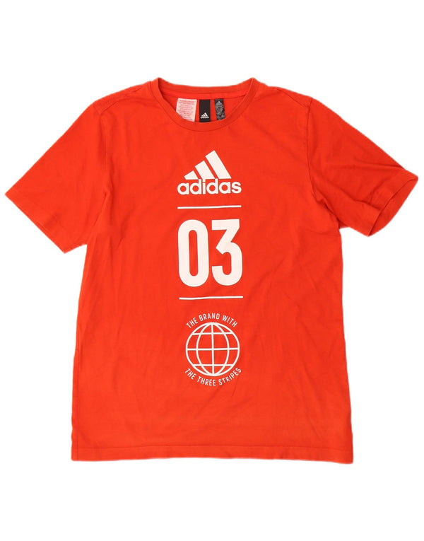 ADIDAS Boys Graphic T-Shirt Top 15-16 Years Orange Cotton