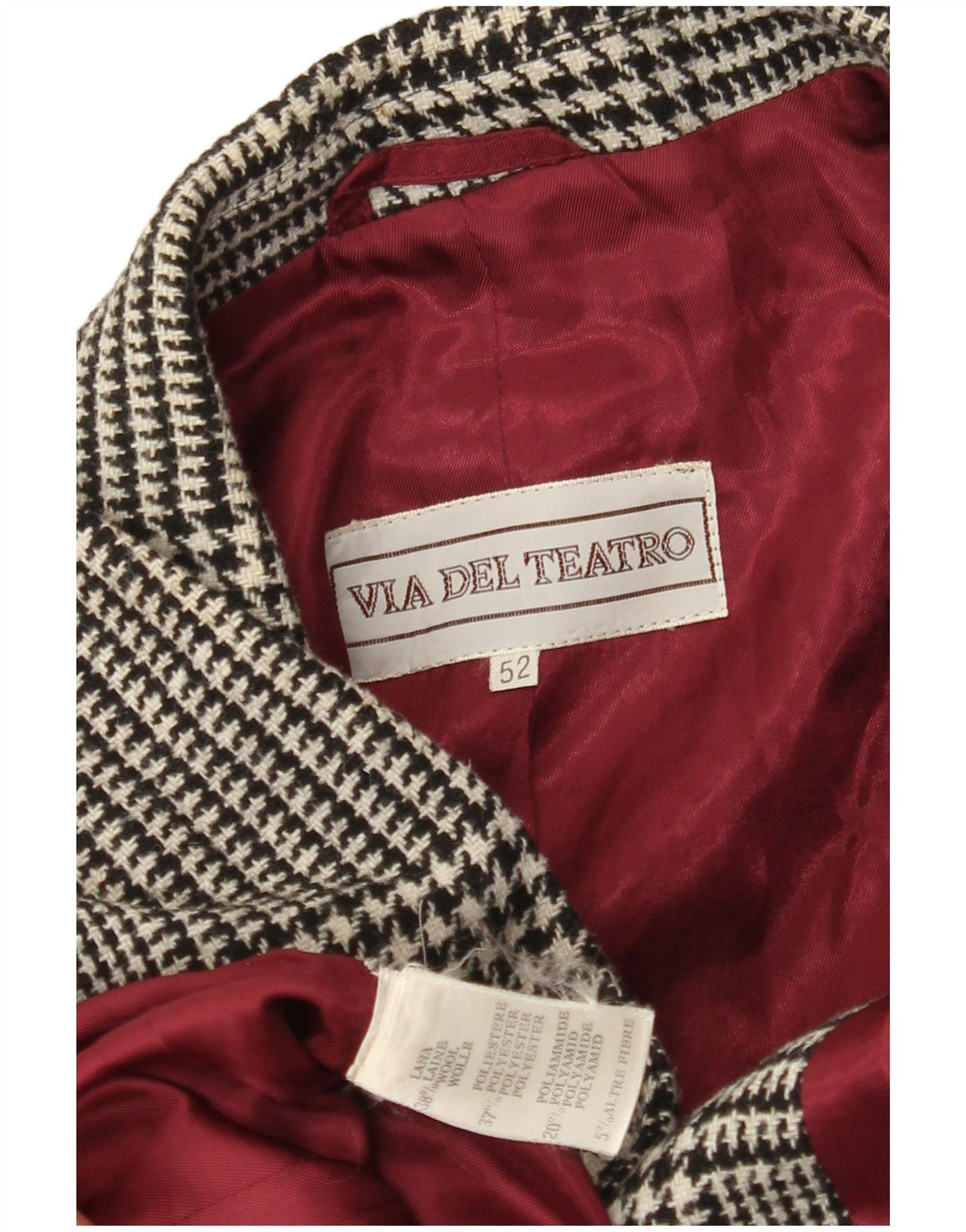 VINTAGE Mens 2 Button Blazer Jacket IT 52 XL Black Houndstooth Wool