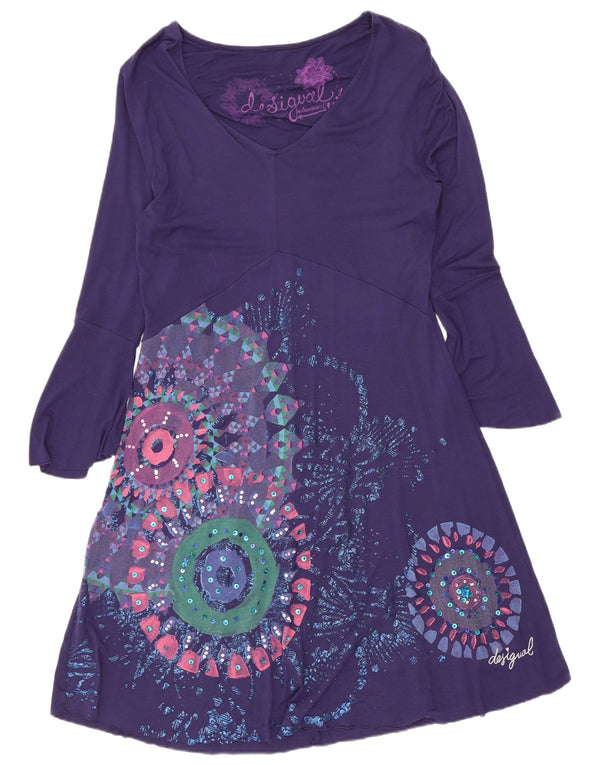 Desigual Womens Graphic A-Line Dress UK 12 Medium Purple Geometric
