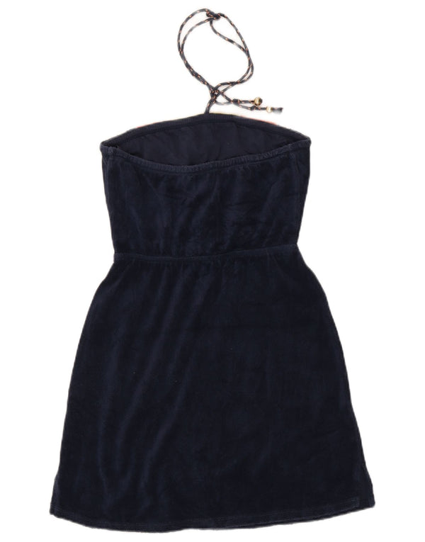 Juicy Couture Womens Velour Halter Dress UK 16 Large Navy Blue Colourblock