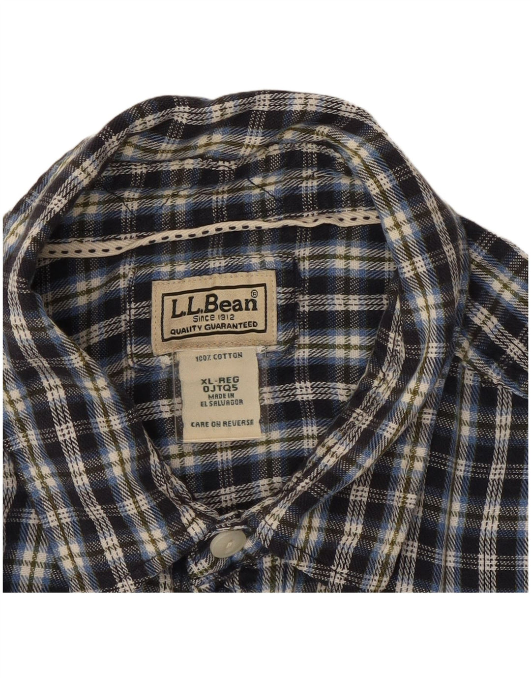 L.L.BEAN Mens Flannel Shirt XL Navy Blue Check Cotton