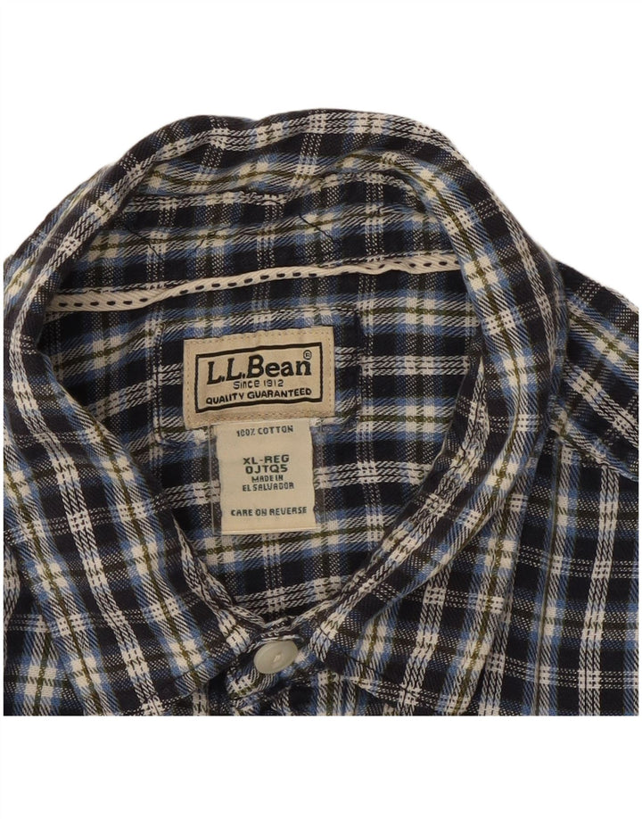L.L.BEAN Mens Flannel Shirt XL Navy Blue Check Cotton