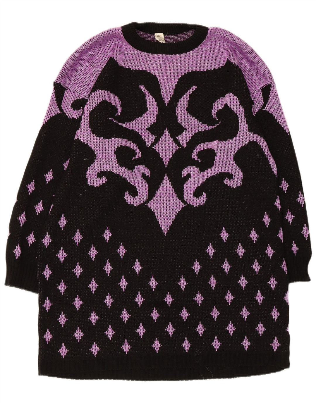 Vintage Womens Abstract Pattern Jumper Dress UK 14 Medium Purple