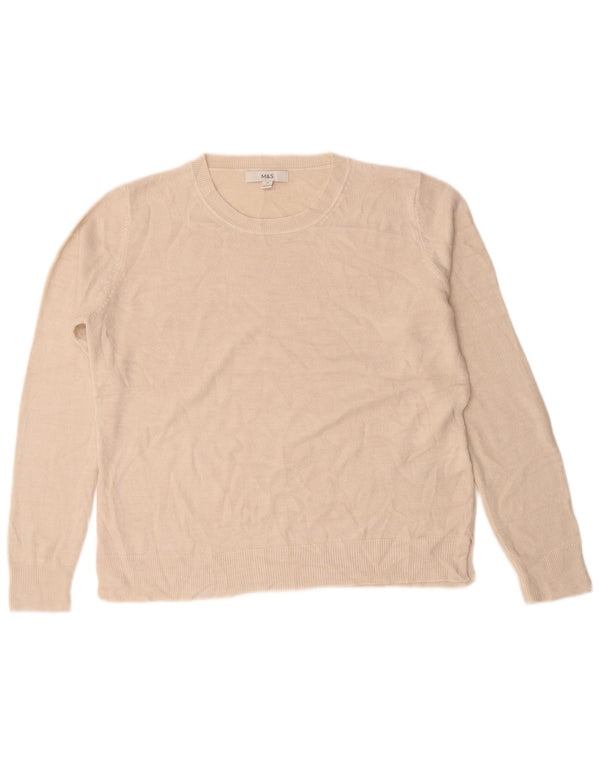 Marks & Spencer Womens Boat Neck Jumper Sweater UK 16 Large Beige Acrylic