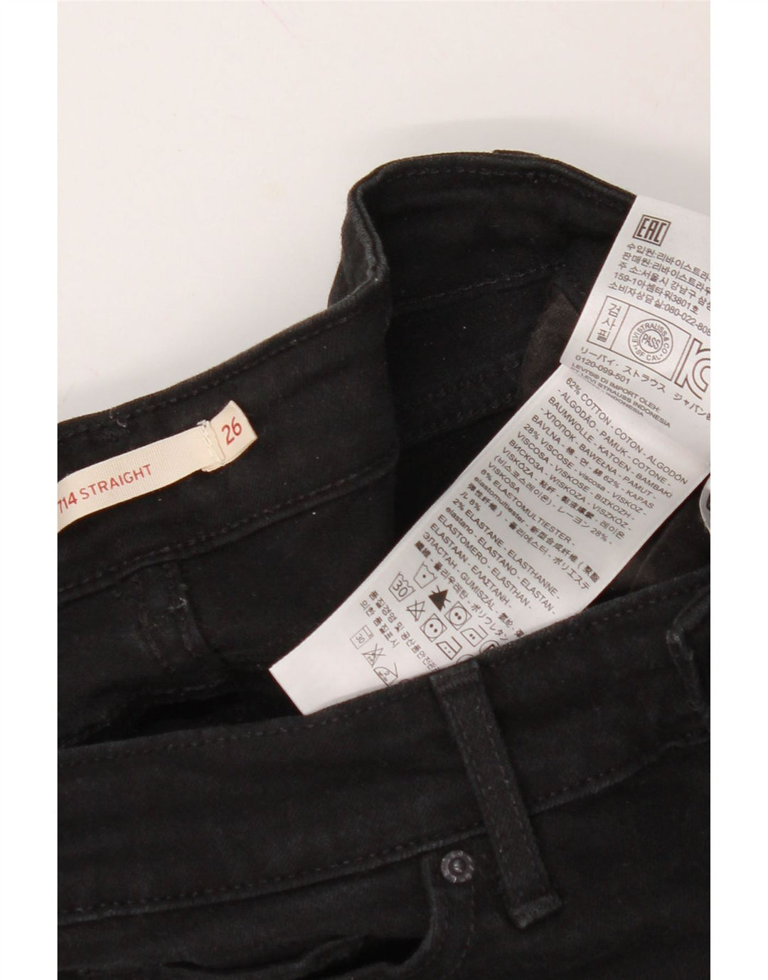 LEVI'S Womens 714 Straight Jeans W26 L32 Black Cotton Vintage Levi's and Second-Hand Levi's from Messina Hembry 