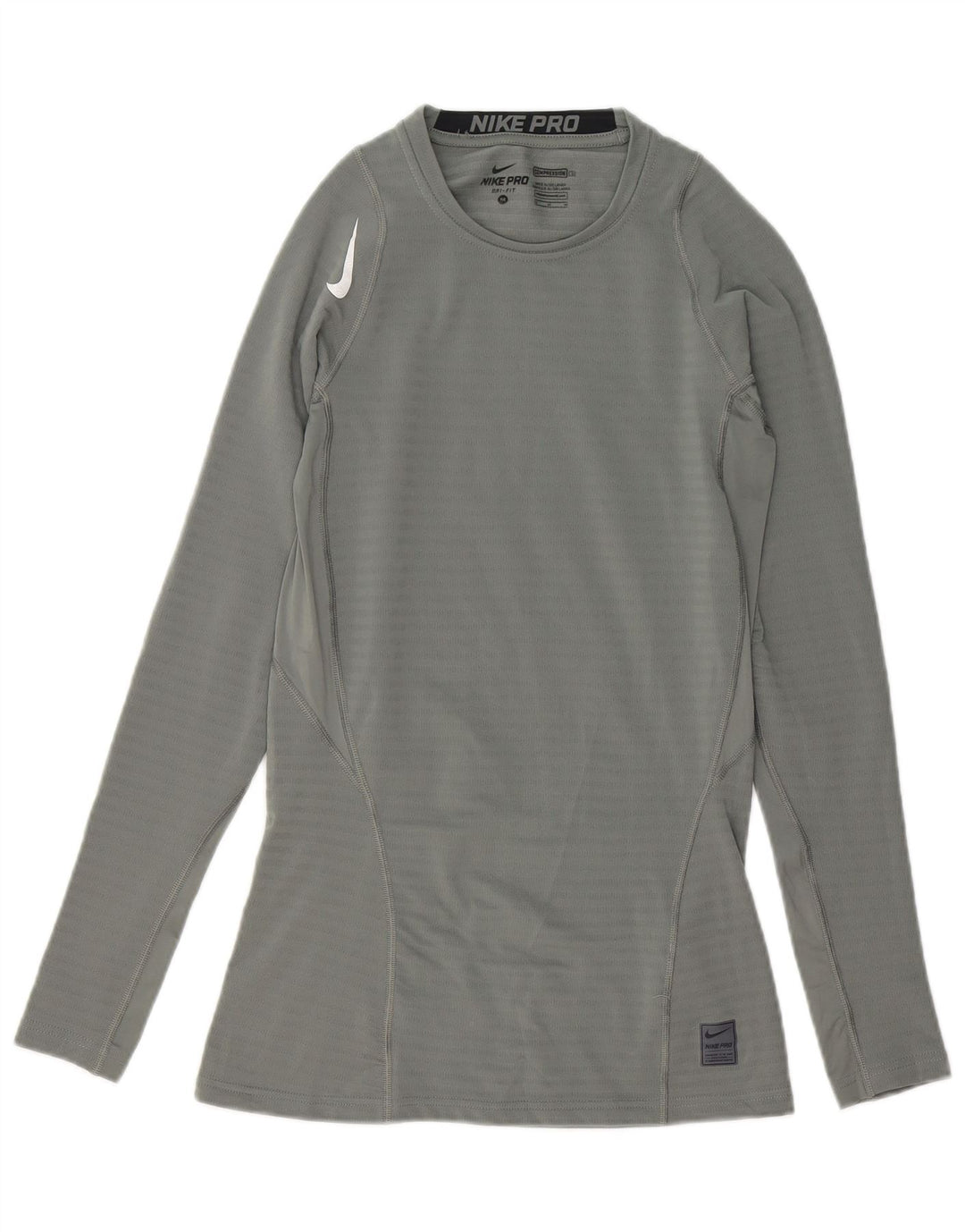 Nike Mens Dri Fit Graphic Top Long Sleeve UK 14 Medium Grey Polyester