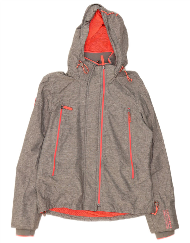 Superdry Womens Hooded Rain Jacket UK 14 Large Grey Nylon