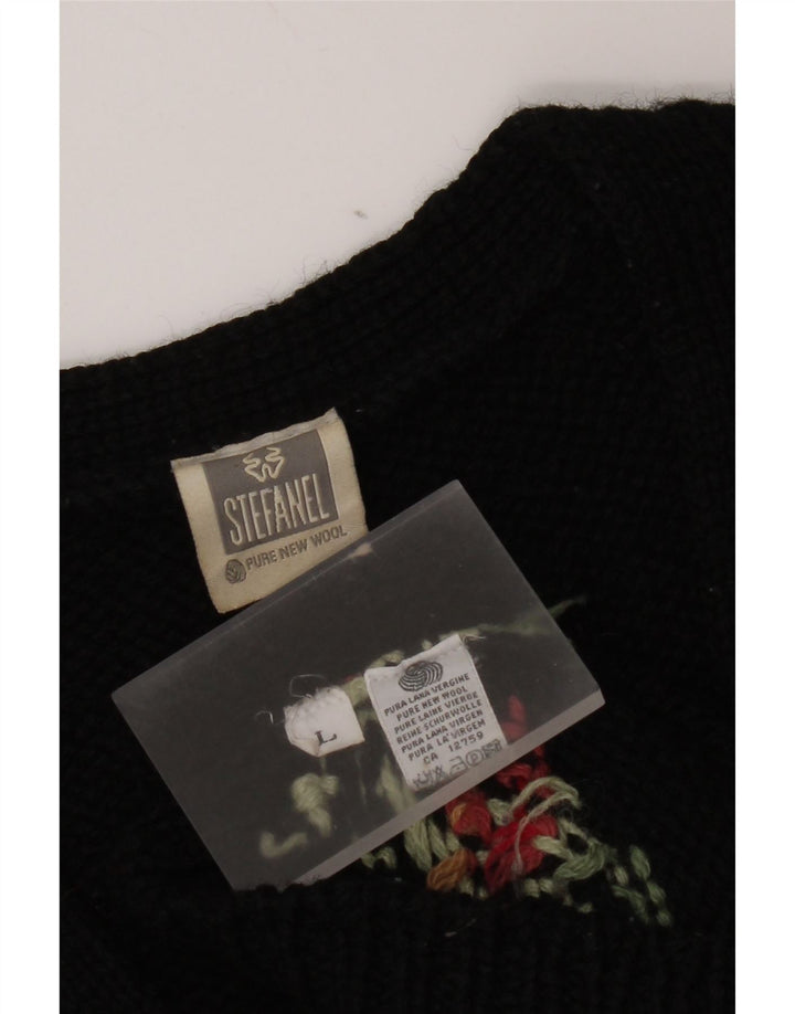 Stefanel Womens Oversized Cardigan Sweater UK 16 Large Black Floral