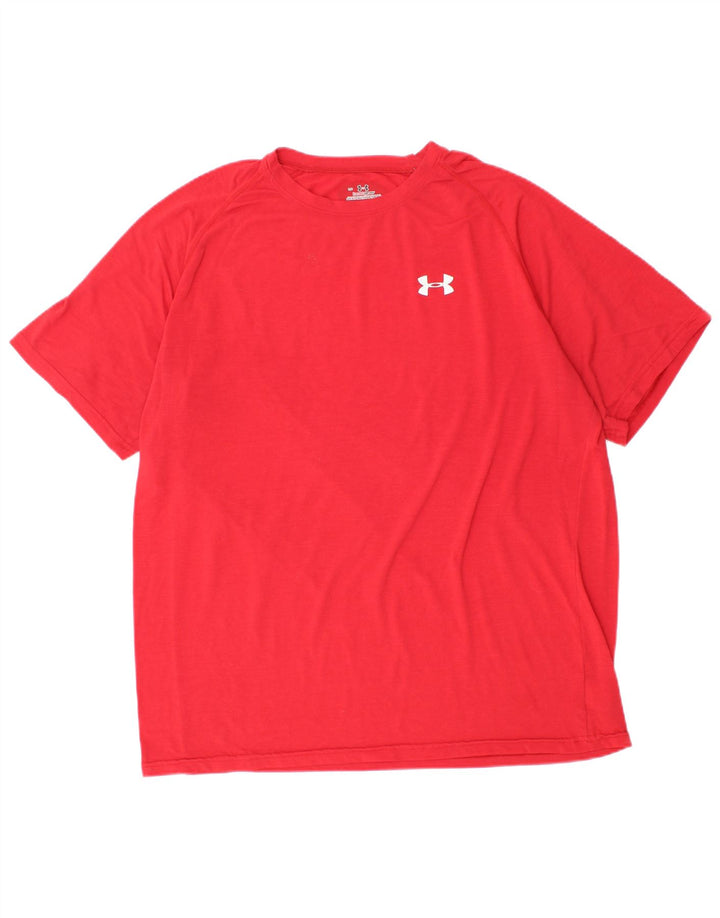 UNDER ARMOUR Mens Heat Gear T-Shirt Top Large Red Polyester