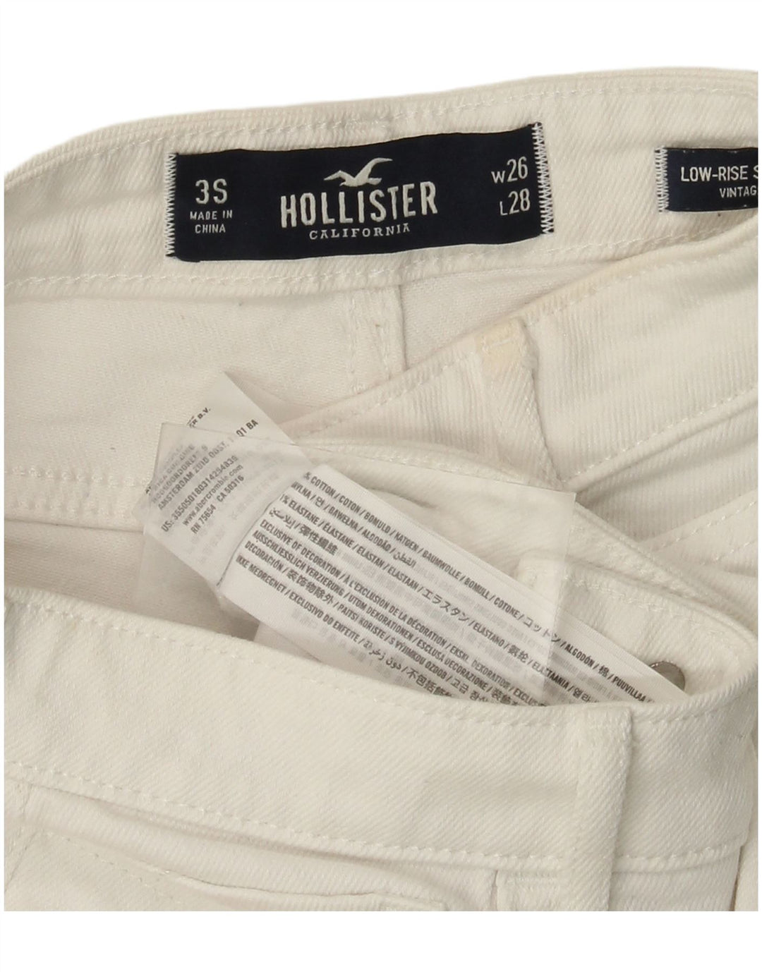 HOLLISTER Womens Low Waist Distressed Skinny Jeans W26 L28 White Cotton