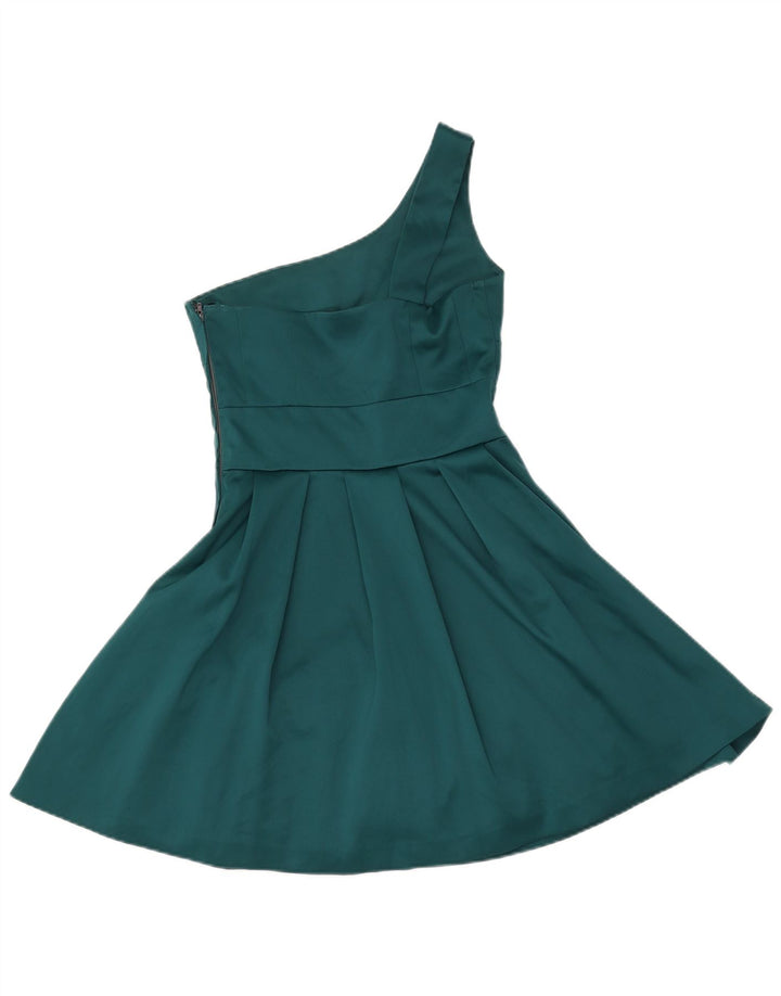 WAREHOUSE Womens One Shoulder Dress UK 8 Small Green Polyester