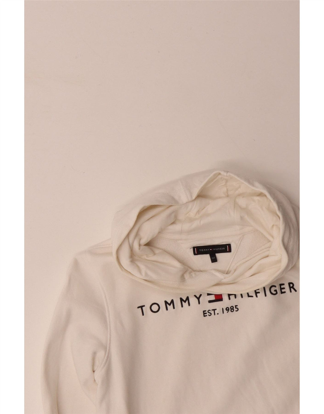 TOMMY HILFIGER Girls Graphic Hoodie Jumper 11-12 Years White Cotton