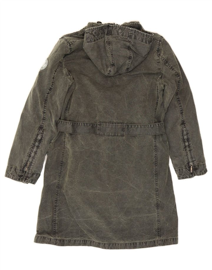 MURPHY & NYE Womens Hooded Sherpa Denim Coat UK 10 Small Grey Polyester Vintage Murphy & Nye and Second-Hand Murphy & Nye from Messina Hembry 
