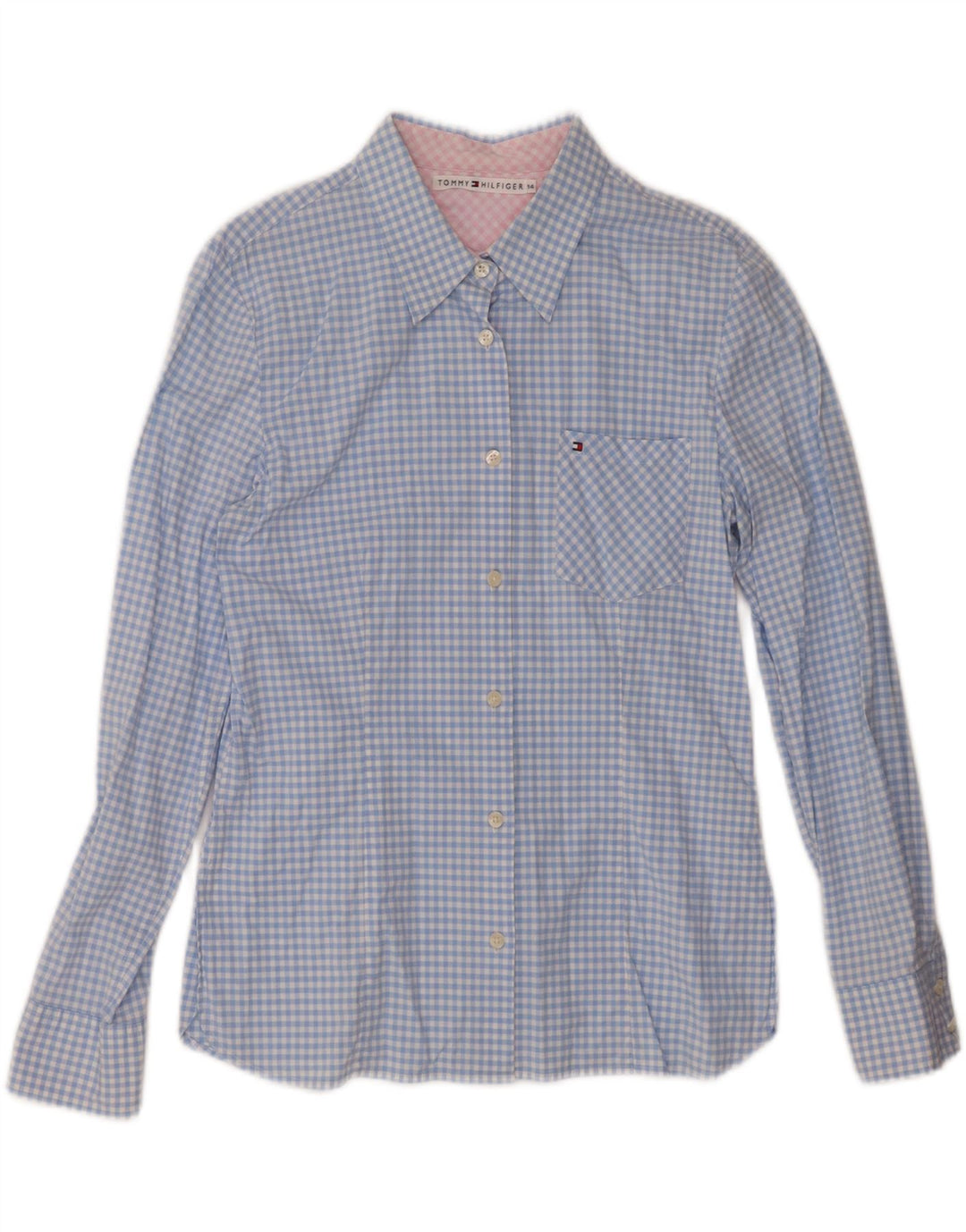 Tommy Hilfiger Womens Shirt UK 14 Large Blue Gingham Cotton