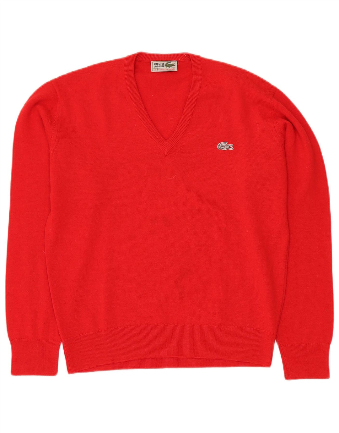 LACOSTE Mens Loose Fit V-Neck Jumper Sweater Size 2 XS Red Wool