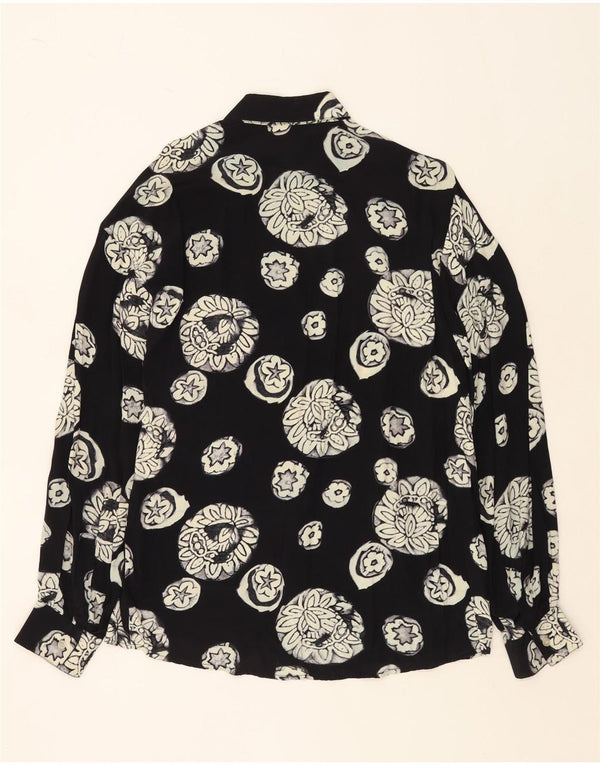 VINTAGE Mens Shirt Large Black Floral Viscose