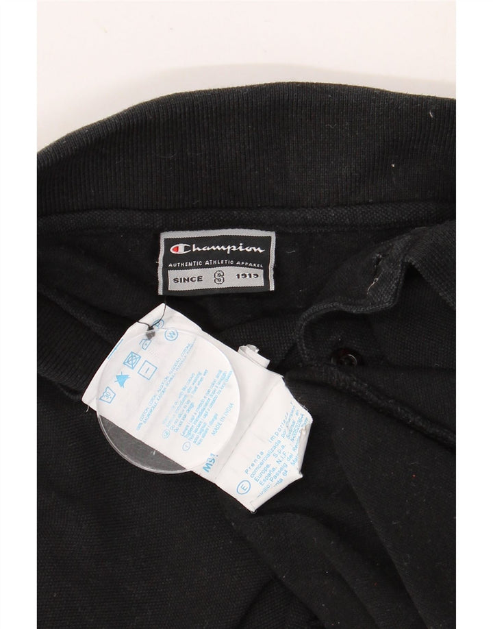 CHAMPION Mens Long Sleeve Polo Shirt Medium Black Cotton