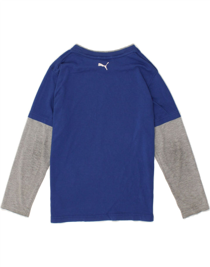 PUMA Boys Graphic Top Long Sleeve 9-10 Years Medium Blue Colourblock Vintage Puma and Second-Hand Puma from Messina Hembry 