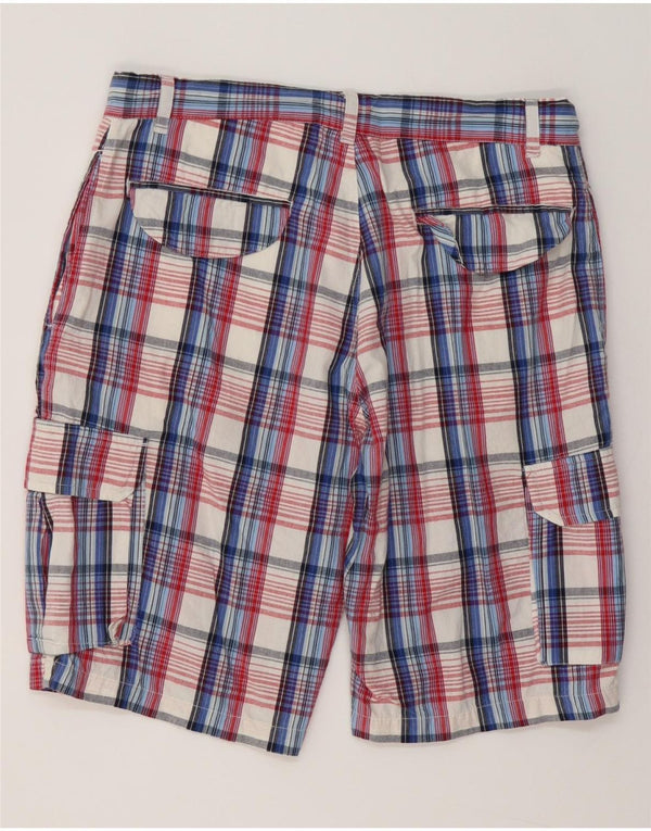 Brugi Mens Cargo Shorts Large W34 Blue Plaid Cotton