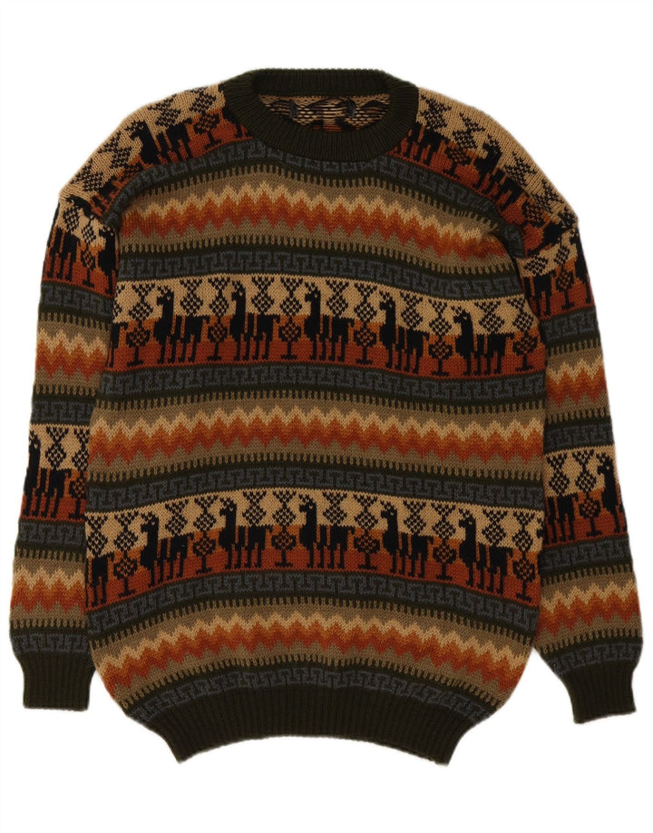 Vintage Mens Crew Neck Jumper Sweater Medium Multicoloured Fair Isle