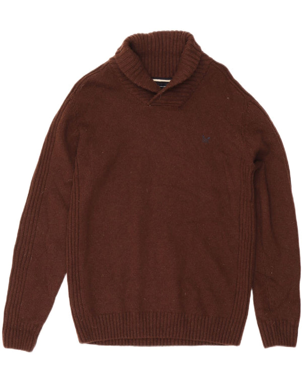 Crew Clothing Mens Shawl Neck Jumper Sweater Large Brown Wool