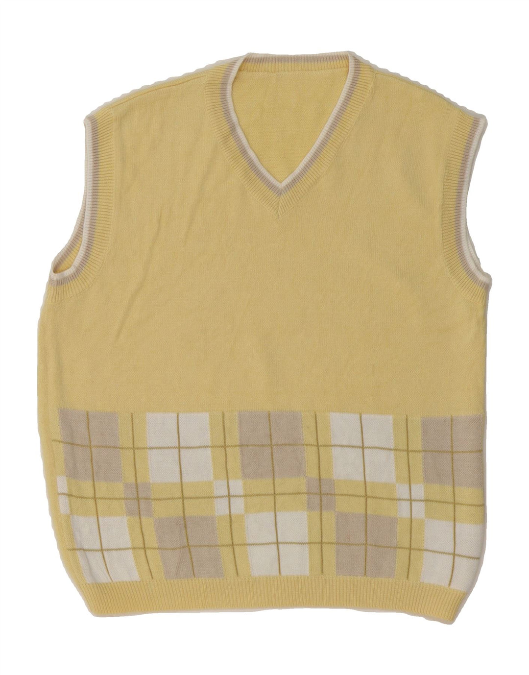 VINTAGE Womens Vest Tank Top UK 12 Medium Yellow Check Vintage Vintage and Second-Hand Vintage from Messina Hembry 