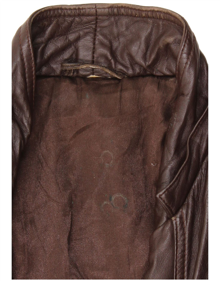 VINTAGE Womens Leather Coat UK 14 Large Brown Leather