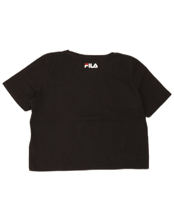Fila Womens Crop Graphic T-Shirt Top UK 10 Small Black Cotton