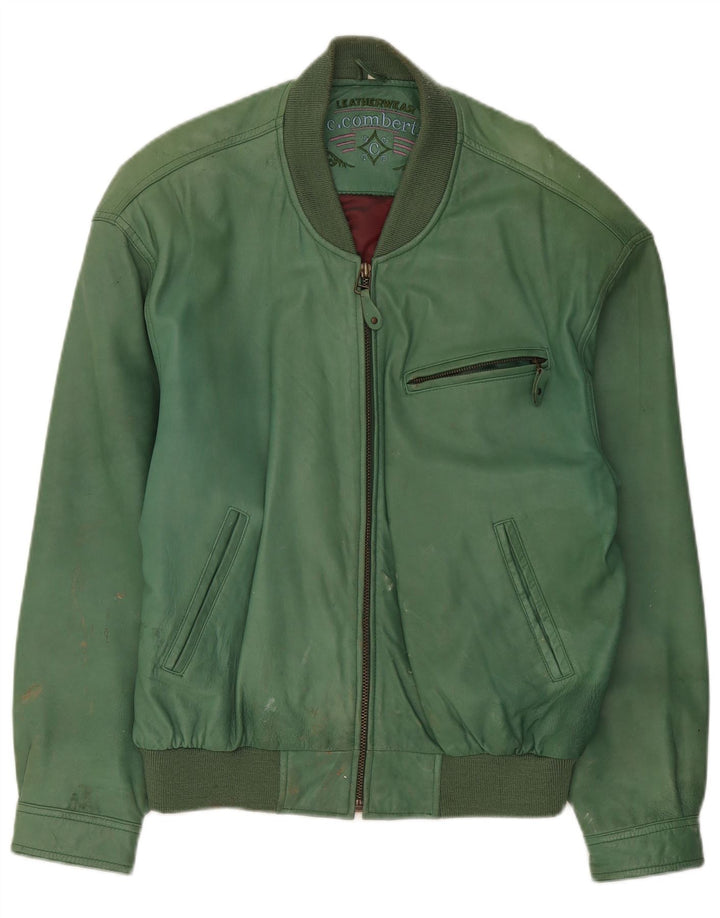 C.Comberti Mens Leather Jacket IT 50 Large Green Leather