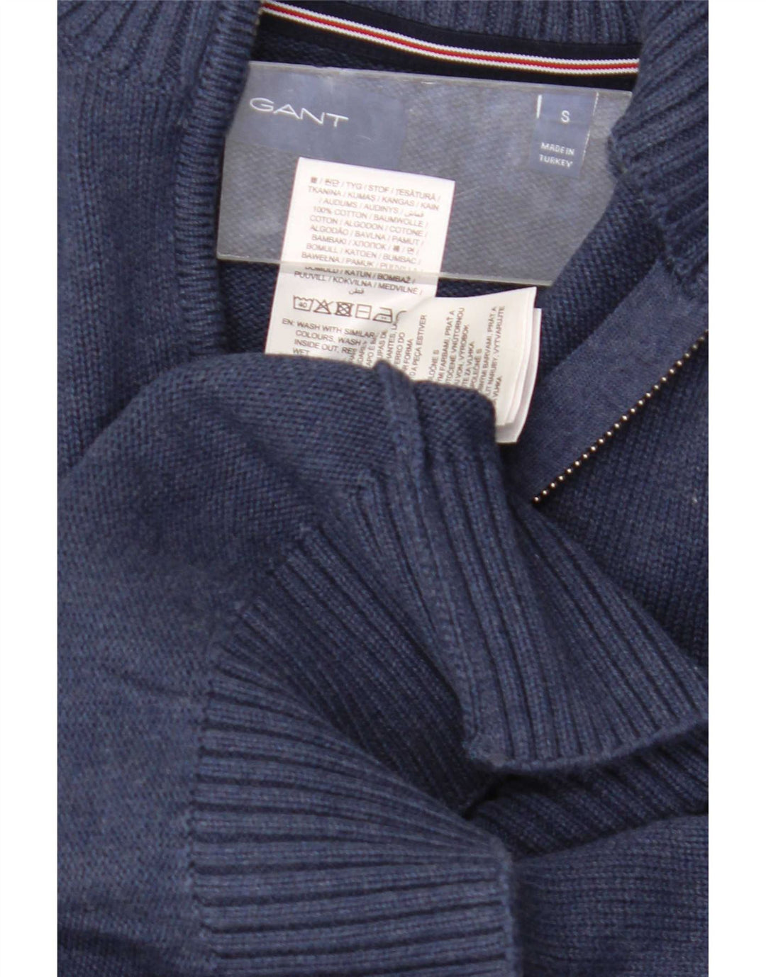 Gant Mens Zip Neck Jumper Sweater Small Navy Blue Cotton